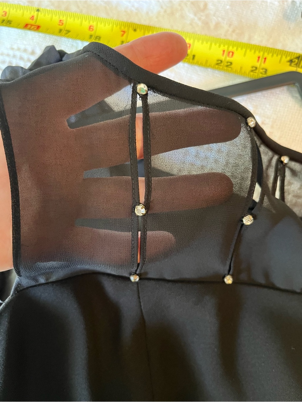 Evan Picone Black Cocktail Dress with Sheer Diamond-Accent Yoke - Picture 6 of 7